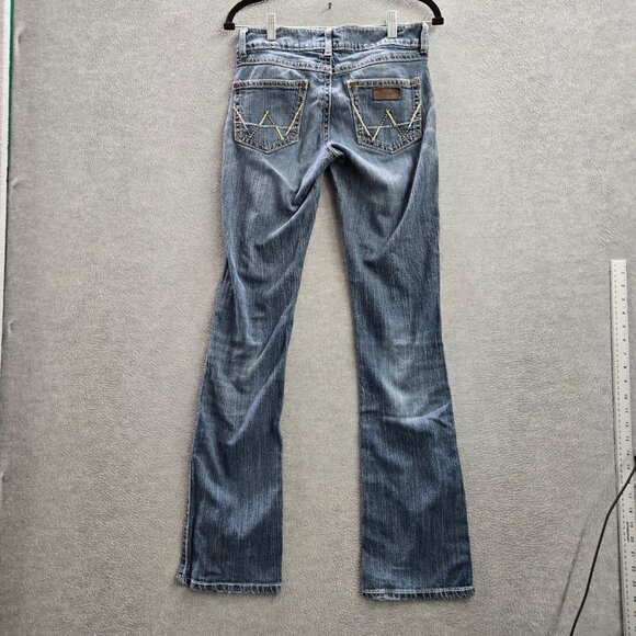 Wrangler Women Jeans 28 Blue Denim Logo Premium Patch Retro Mae Mid Rise Bootcut - Picture 7 of 13